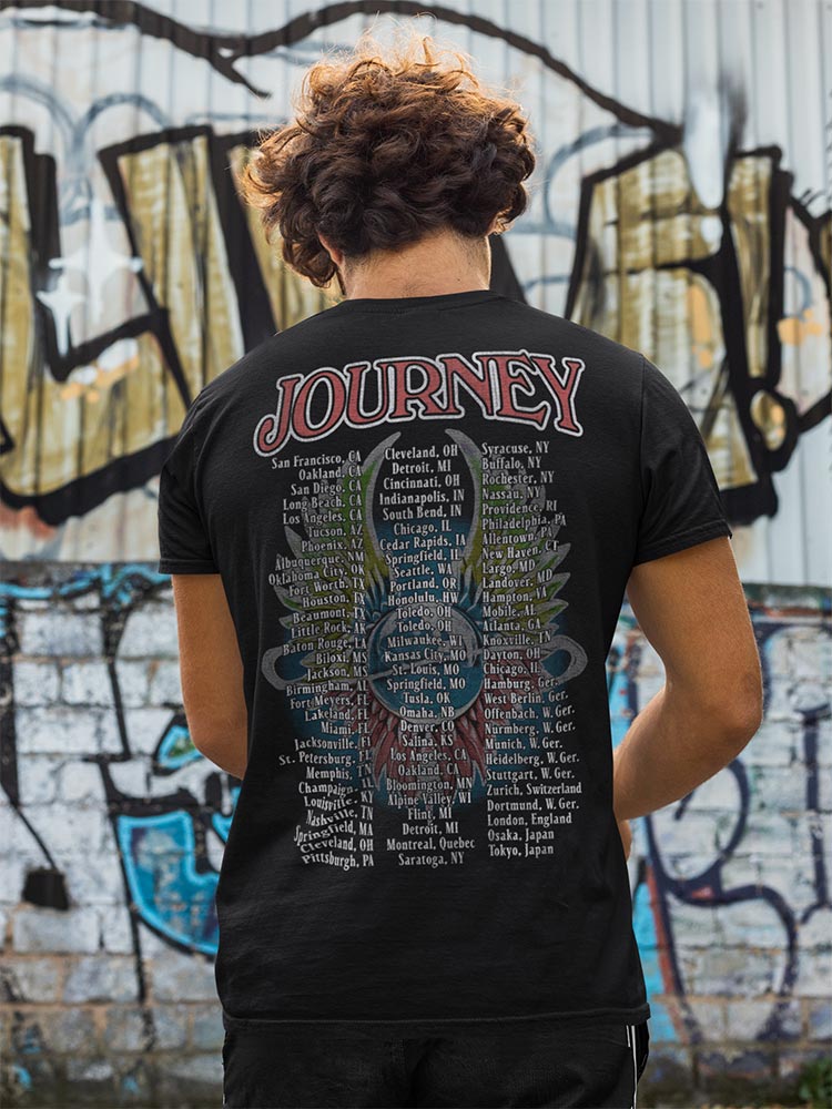 Journey 79 Tour Locals Double Sided Graphic T-Shirt - Classic Rock Music Clothing - Vintage Concert Lover Gift