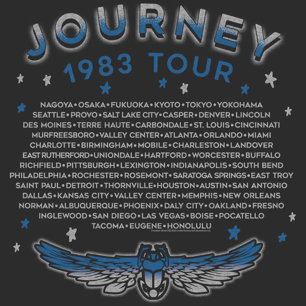 Journey 3D Text Scarab 2-Sided Adult Graphic T-Shirt - Vintage Rock Band Merch - Unisex Concert Fan Gift
