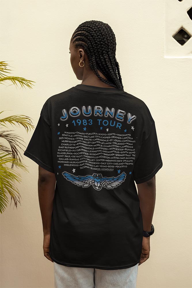 Journey 3D Text Scarab 2-Sided Adult Graphic T-Shirt - Vintage Rock Band Merch - Unisex Concert Fan Gift