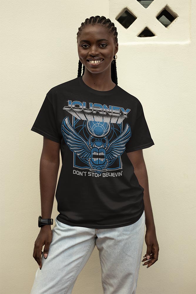 Journey 3D Text Scarab 2-Sided Adult Graphic T-Shirt - Vintage Rock Band Merch - Unisex Concert Fan Gift