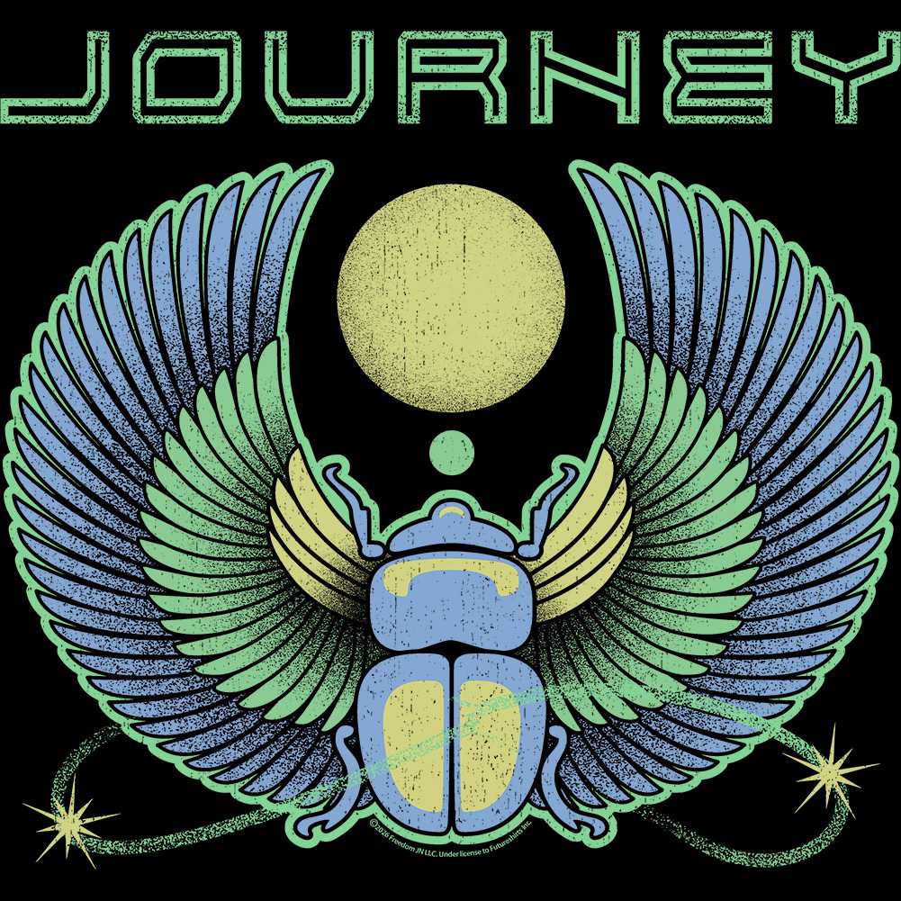 Journey Scarab Outlined Logo Graphic T-Shirt - Classic Rock Music Clothing - Vintage Concert Lover Gift Idea