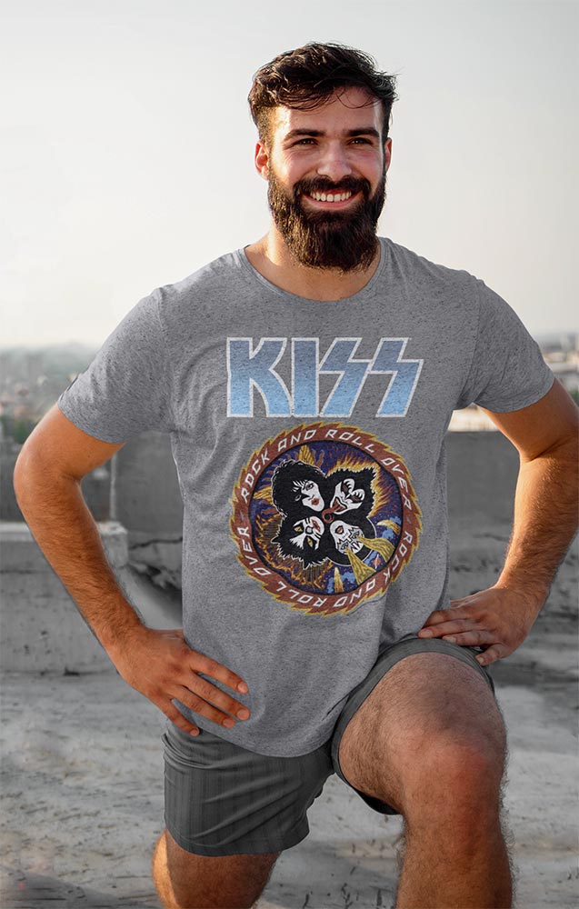 KISS Big Blue Logo Graphic T-Shirt - Classic Rock Music Clothing - Vintage Concert Lover Gift Idea