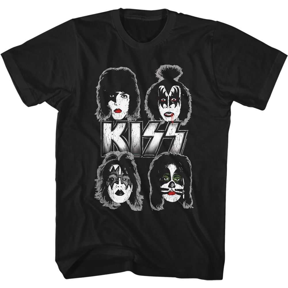 KISS Band Faces Graphic T-Shirt - Classic Rock Music Clothing - Vintage Concert Lover Gift Idea