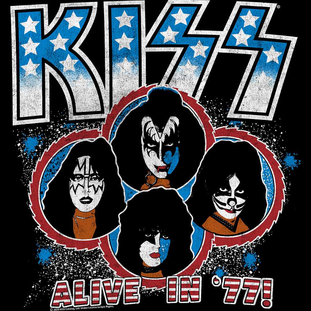 KISS Alive In 77 Graphic T-Shirt - Classic Rock Music Clothing - Vintage Concert Lover Gift Idea