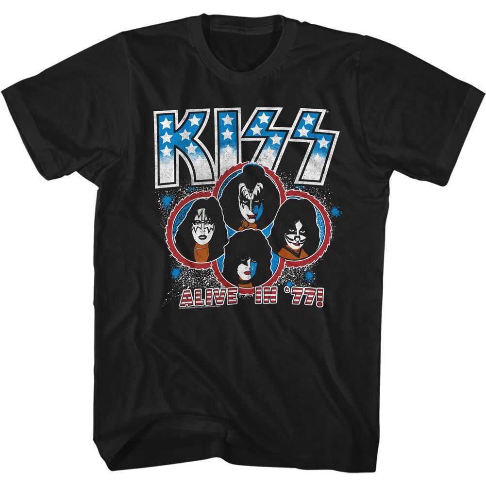 KISS Alive In 77 Graphic T-Shirt - Classic Rock Music Clothing - Vintage Concert Lover Gift Idea