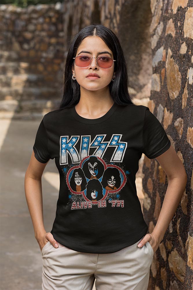 KISS Alive In 77 Graphic T-Shirt - Classic Rock Music Clothing - Vintage Concert Lover Gift Idea