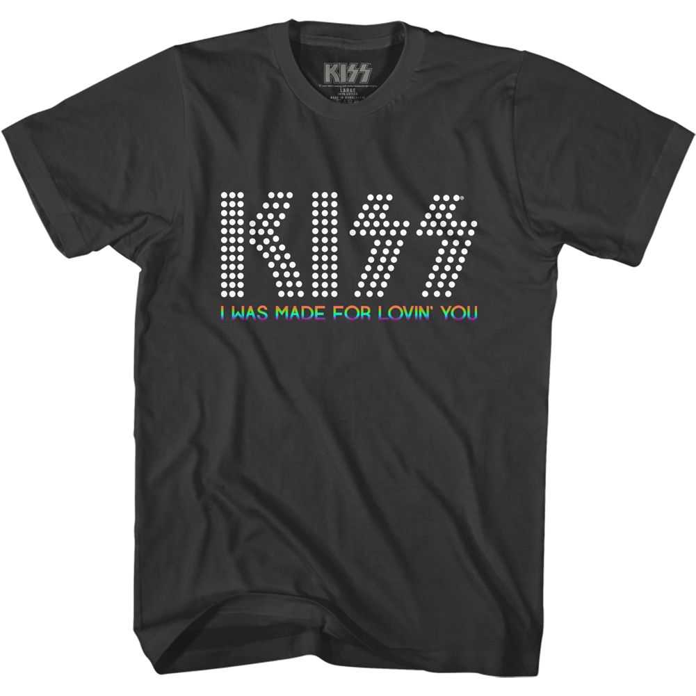 KISS Lovin You Rainbow Graphic T-Shirt - Classic Rock Music Clothing - Vintage Concert Lover Gift Idea (
