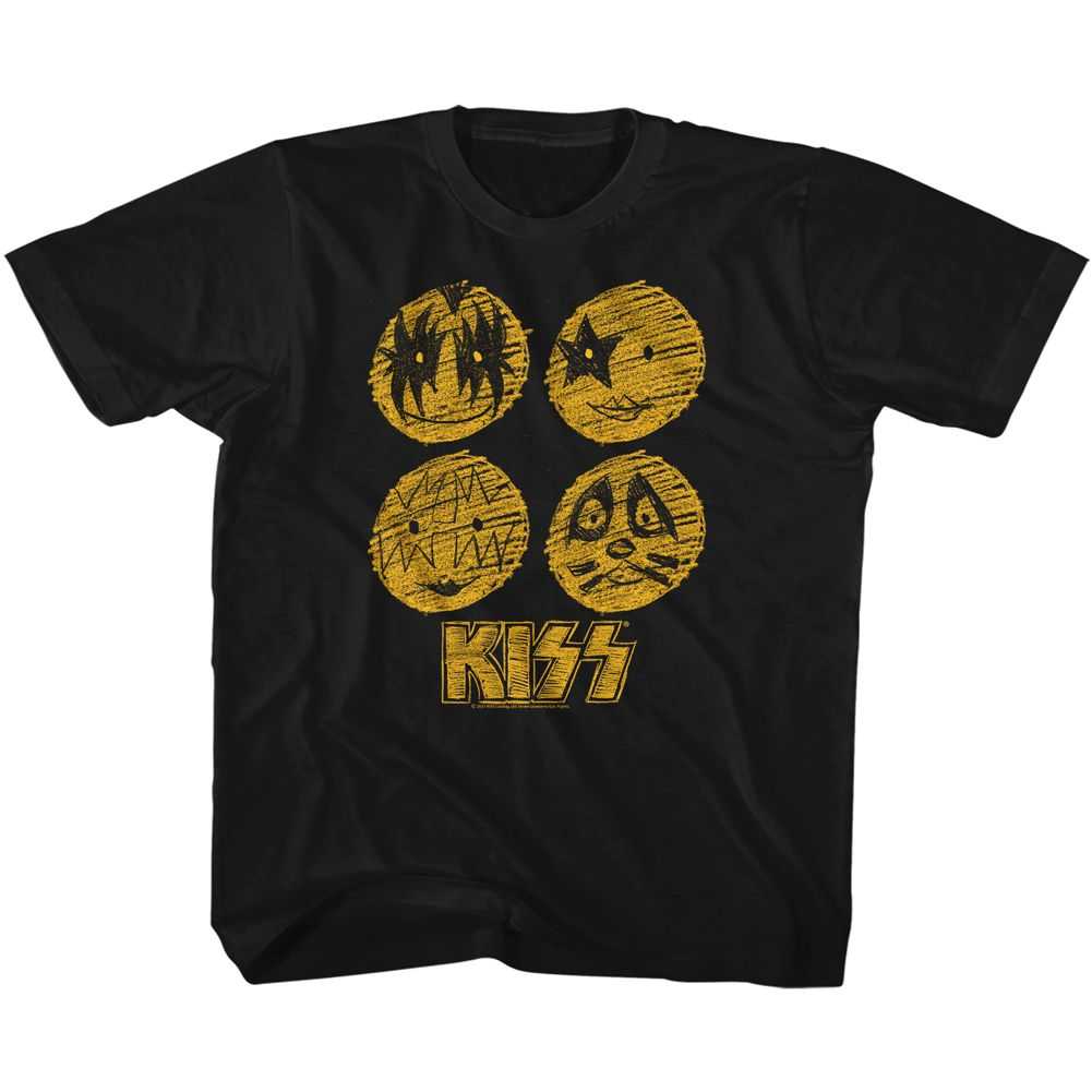 KISS Sketchy Faces Youth Graphic T-Shirt - Classic Rock Music Clothing - Vintage Concert Lover Gift Idea