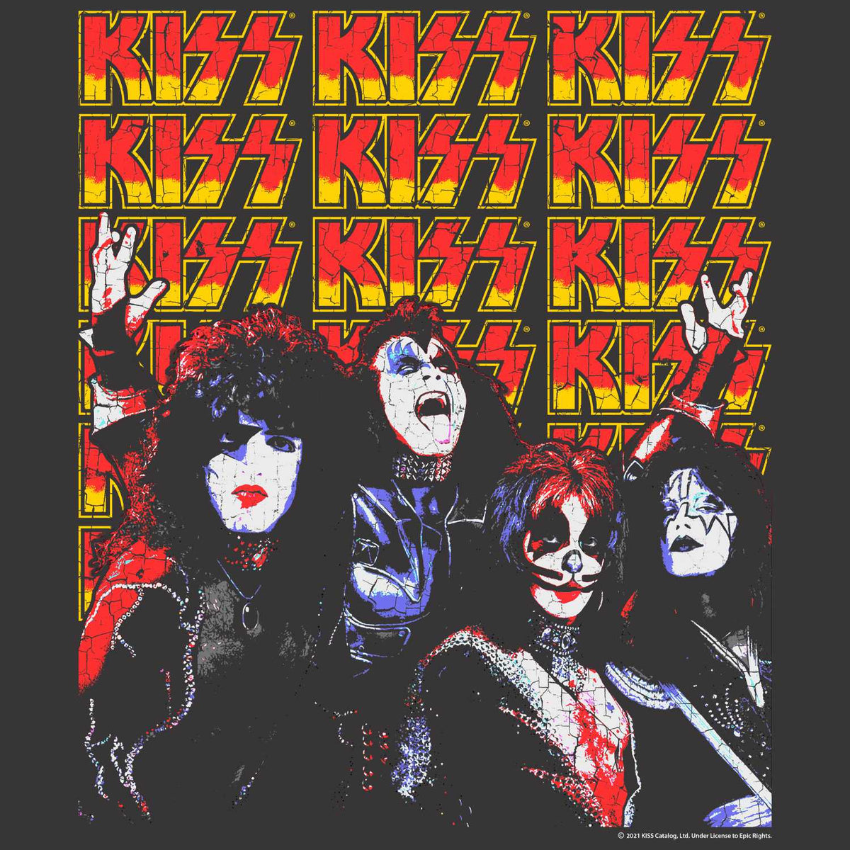 KISS Lots Of Logos Graphic T-Shirt - Classic Rock Music Clothing - Vintage Concert Lover Gift Idea