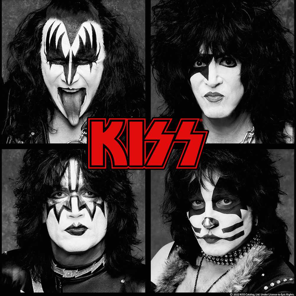 KISS Four Squares Graphic T-Shirt - Classic Rock Music Clothing - Vintage Concert Lover Gift Idea