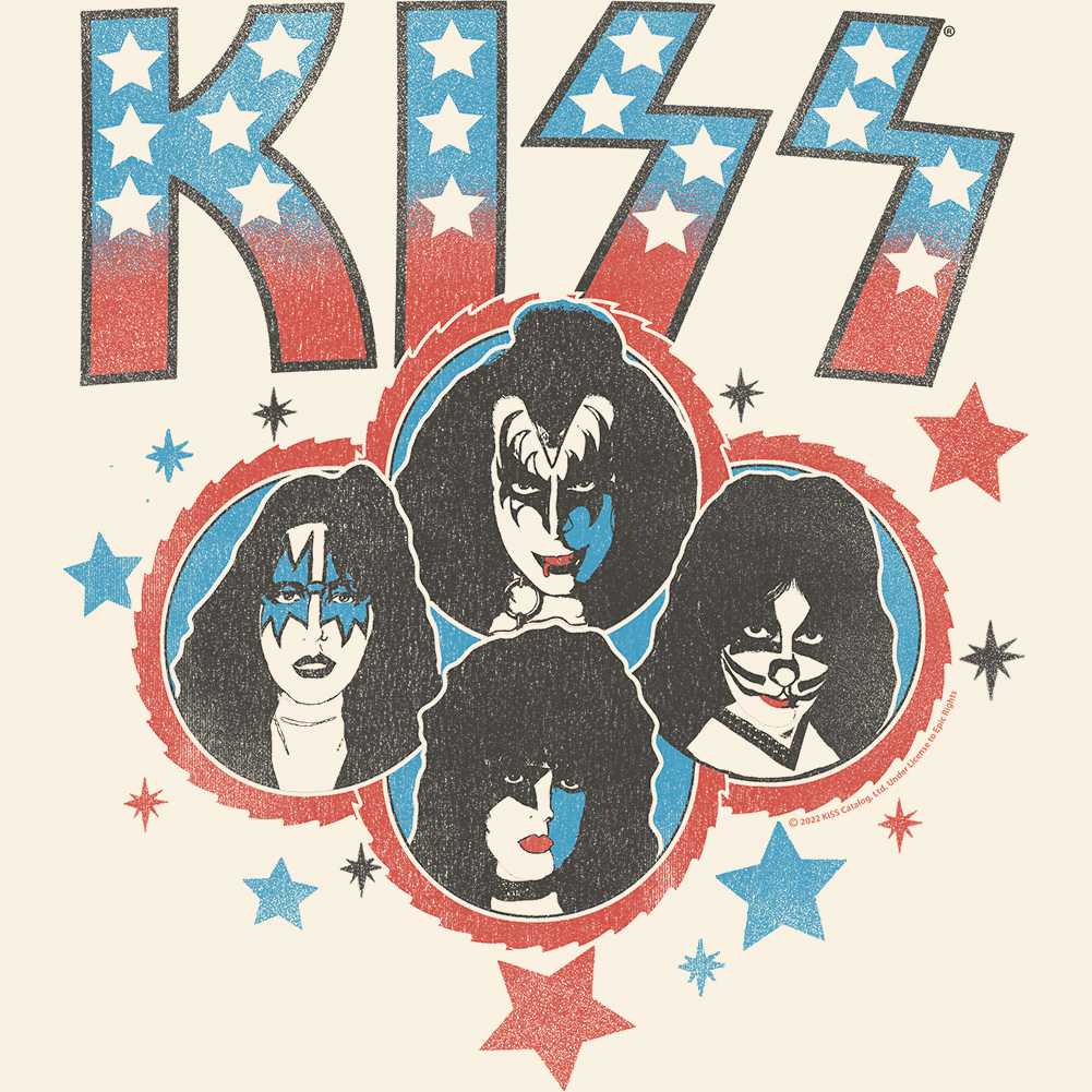 KISS Americana Stars Graphic T-Shirt - Classic Rock Music Clothing - Vintage Concert Lover Gift Idea