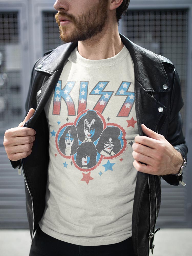 KISS Americana Stars Graphic T-Shirt - Classic Rock Music Clothing - Vintage Concert Lover Gift Idea