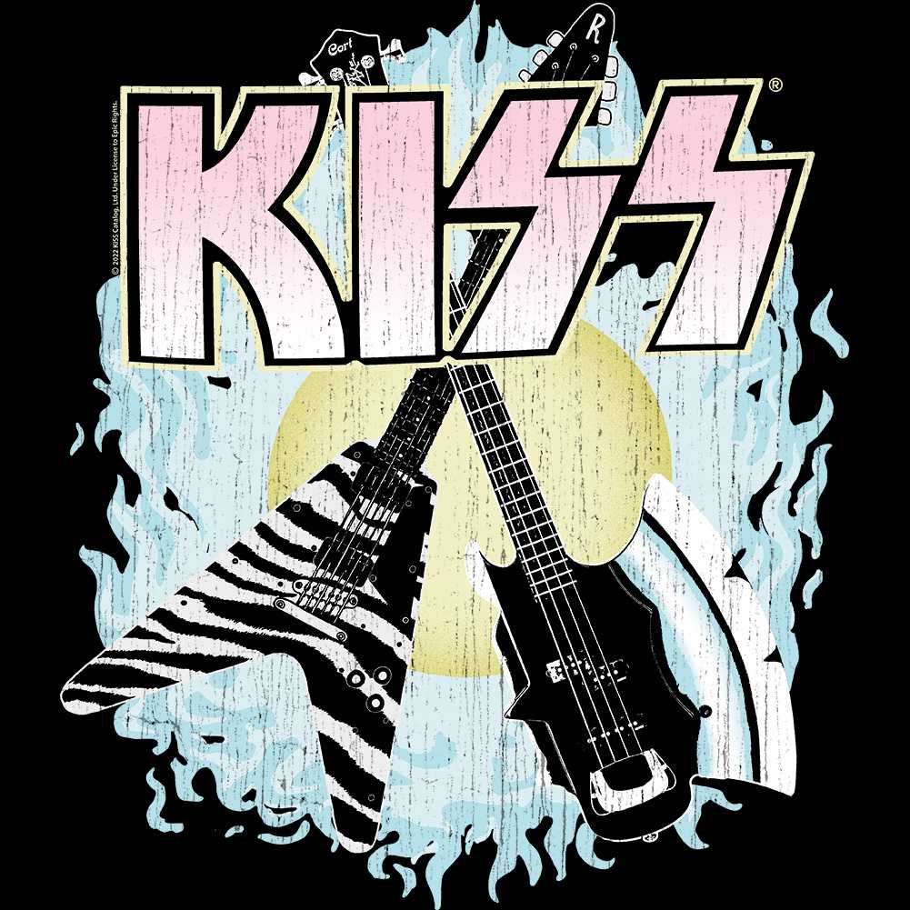 KISS Two Guitars Graphic T-Shirt - Classic Rock Music Clothing - Vintage Concert Lover Gift Idea