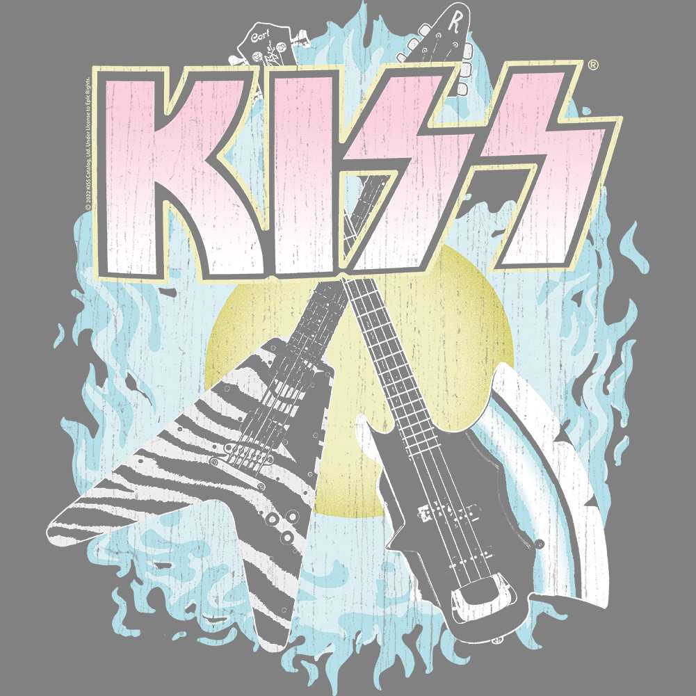KISS Two Guitars Graphic T-Shirt - Classic Rock Music Clothing - Vintage Concert Lover Gift Idea