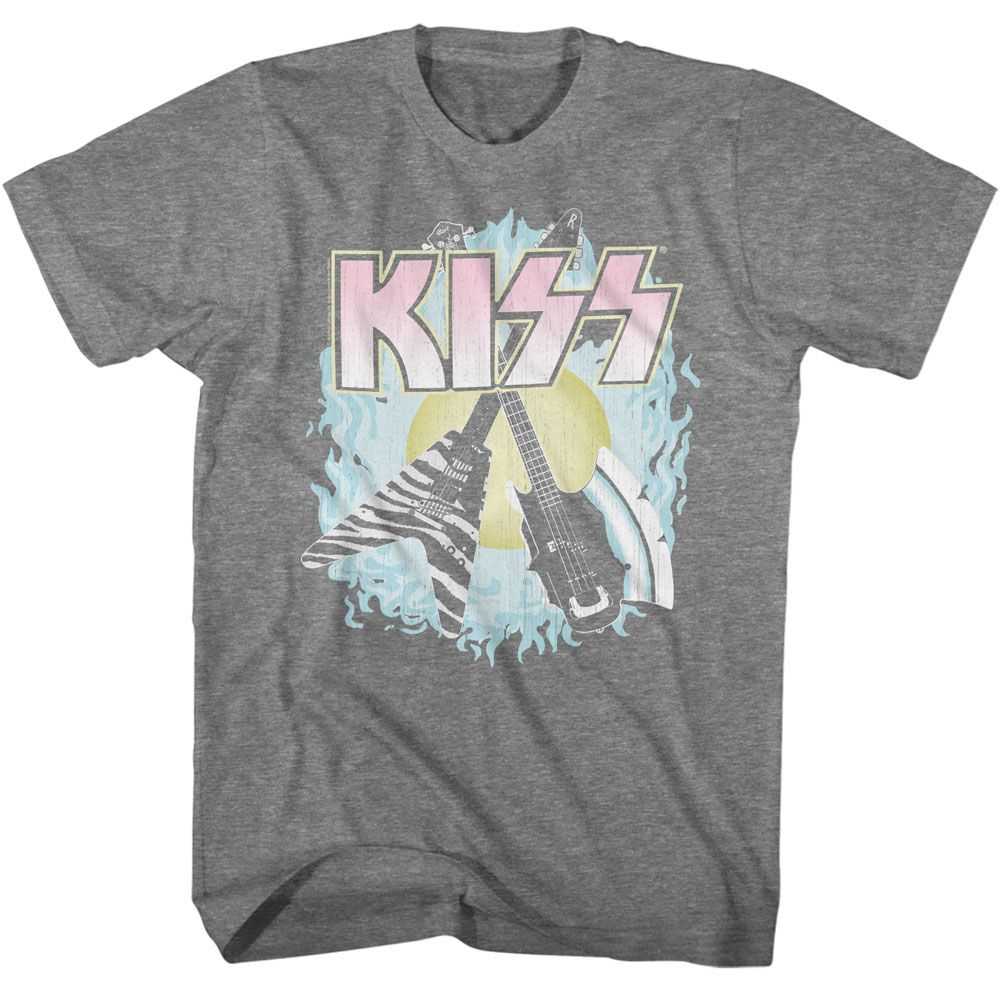 KISS Two Guitars Graphic T-Shirt - Classic Rock Music Clothing - Vintage Concert Lover Gift Idea