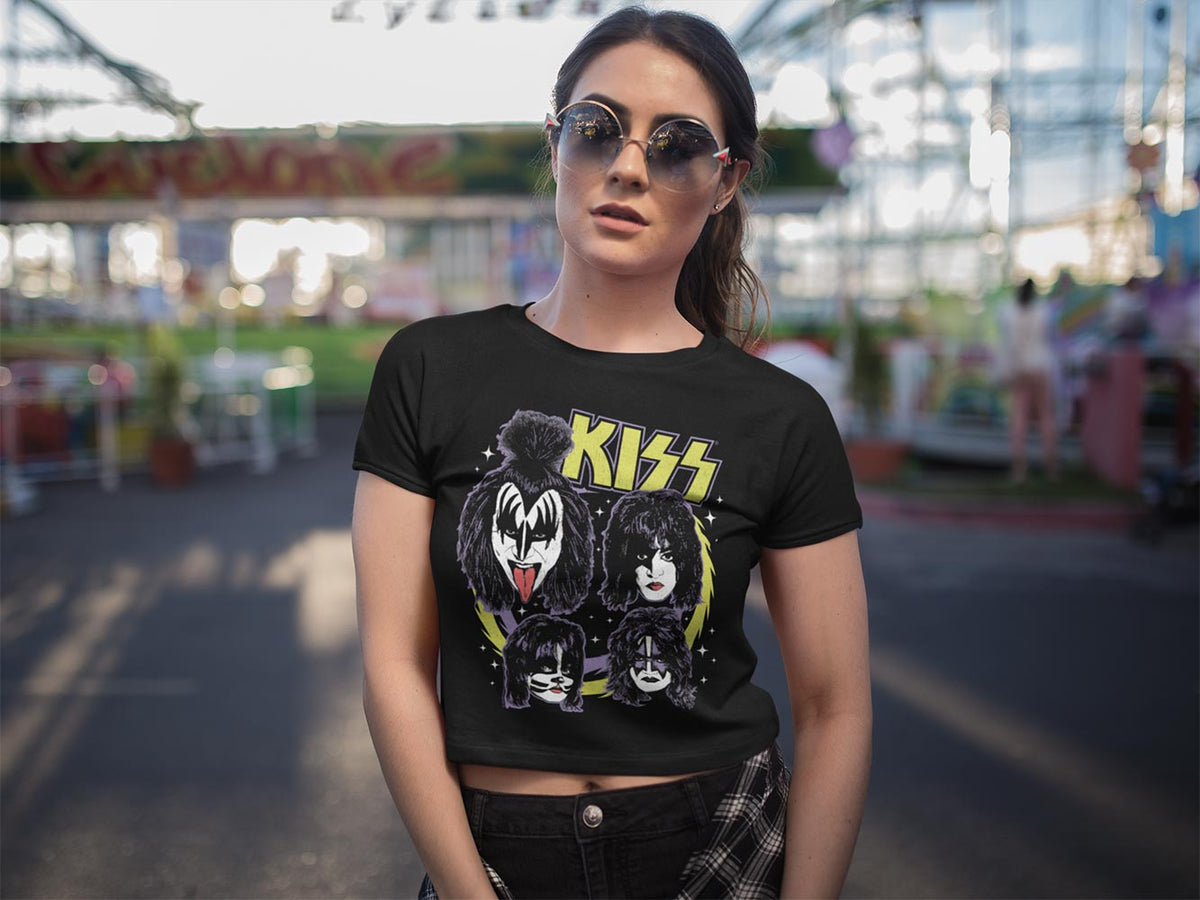 KISS Spike Circles Graphic Ladies T-Shirt - Classic Rock Music Clothing - Vintage Concert Lover Gift Idea