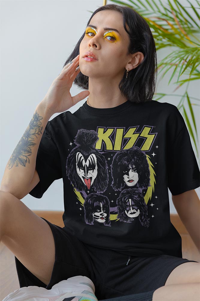 KISS Spike Circles Graphic T-Shirt - Classic Rock Music Clothing - Vintage Concert Lover Gift Idea