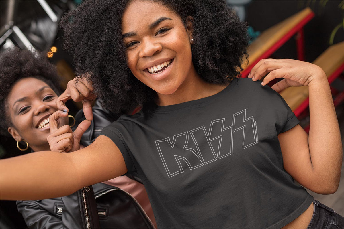 KISS Outline Graphic Ladies T-Shirt - Classic Rock Music Clothing - Vintage Concert Lover Gift Idea
