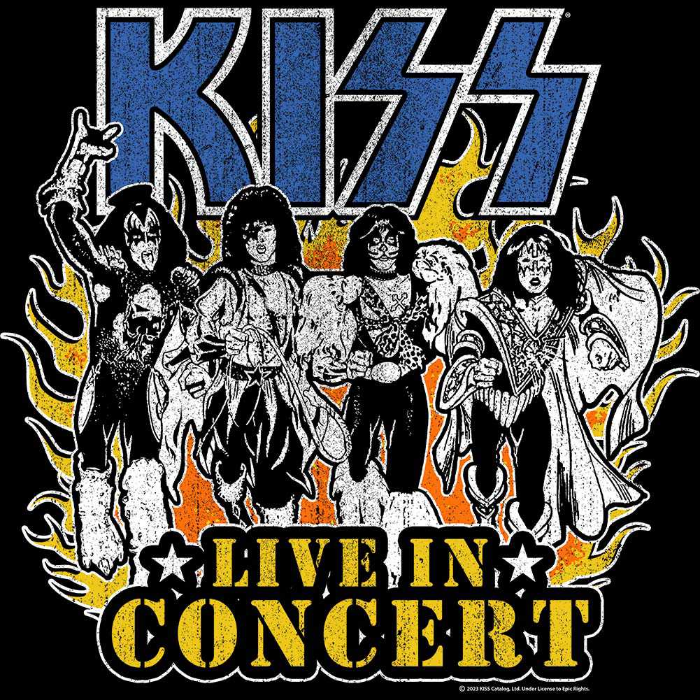 KISS Live In Flames Graphic T-Shirt - Classic Rock Music Clothing - Vintage Concert Lover Gift Idea