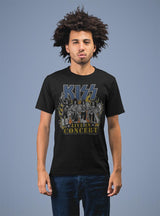 KISS Live In Flames Graphic T-Shirt - Classic Rock Music Clothing - Vintage Concert Lover Gift Idea