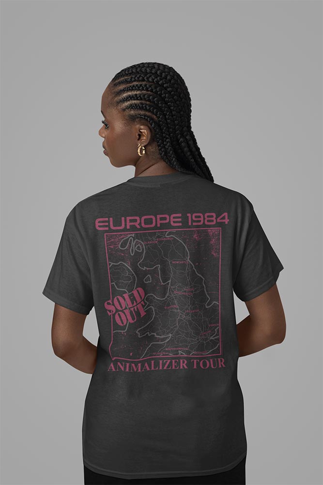 KISS Europe 1984 2-Sided Graphic T-Shirt - Classic Rock Music Clothing - Vintage Concert Lover Gift Idea