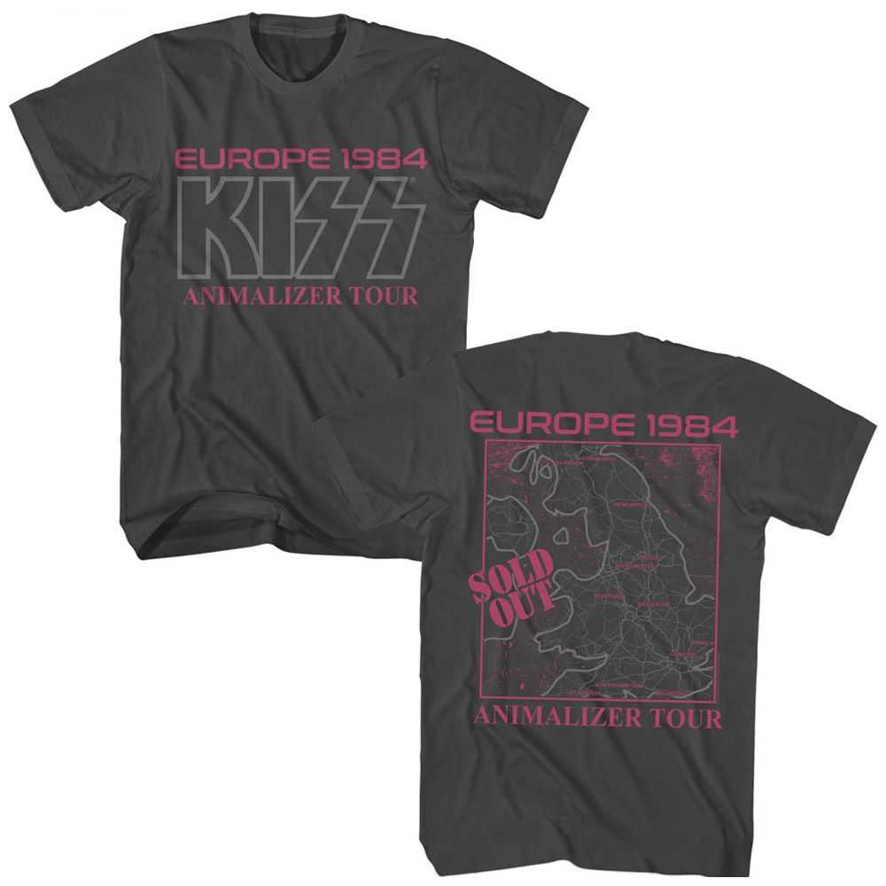 KISS Europe 1984 2-Sided Graphic T-Shirt - Classic Rock Music Clothing - Vintage Concert Lover Gift Idea