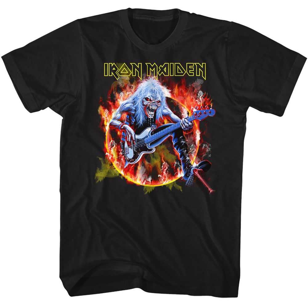 Iron Maiden Flaming Circle Graphic T-Shirt - Classic Rock Music Clothing - Vintage Concert Lover Gift Idea
