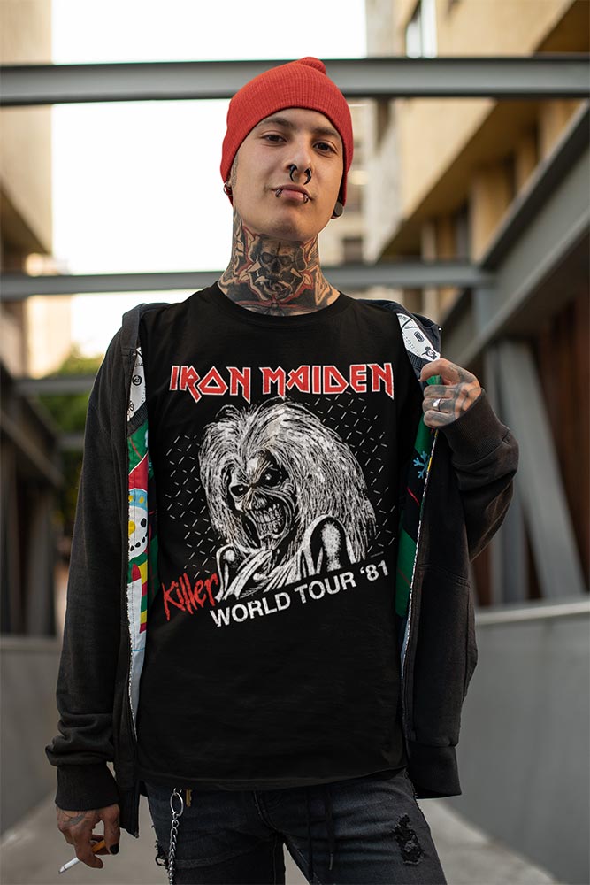 Iron Maiden Killer World Tour Graphic T-Shirt - Classic Rock Music Clothing - Vintage Concert Lover Gift Idea