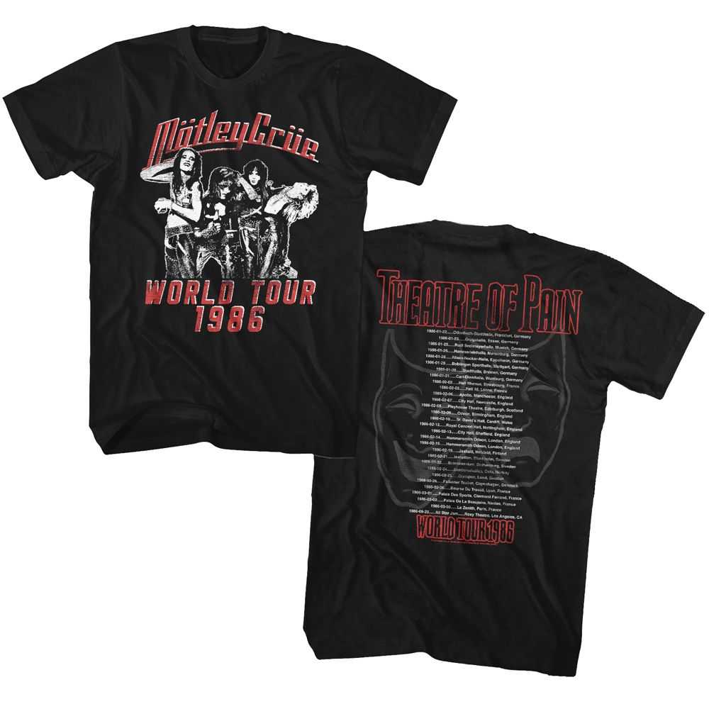 Motley Crue Theatre Of Pain Tour 2-Sided Graphic T-Shirt - Classic Rock Music Clothing - Vintage Concert Lover Gift Idea