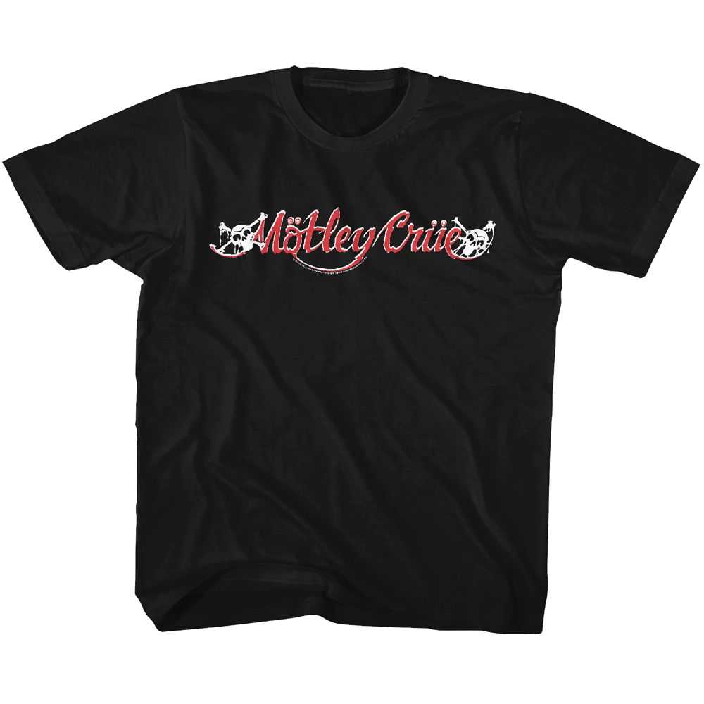 Motley Crue RD And Wht Logo Youth Graphic T-Shirt - Classic Rock Music Clothing - Vintage Kids Concert Lover Gift Idea
