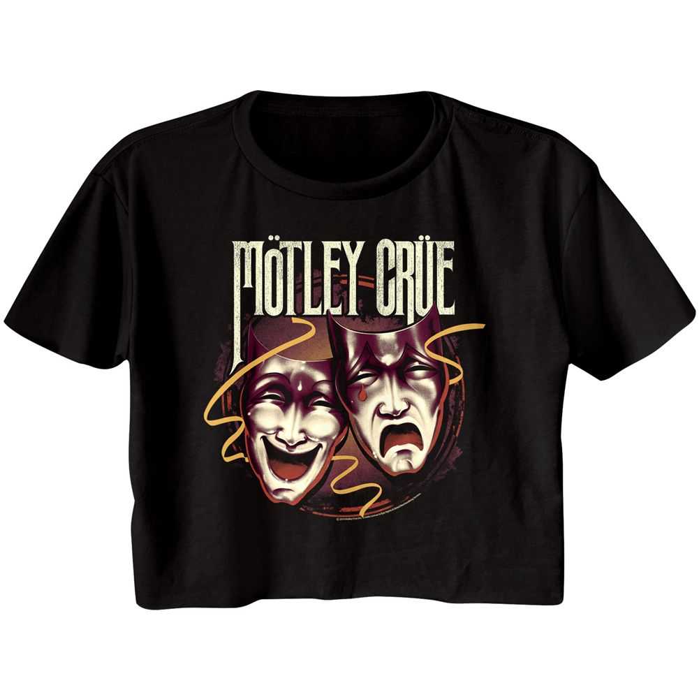 Motley Crue Drama Masks Ladies Graphic T-Shirt - Classic Rock Music Clothing - Vintage Concert Lover Gift Idea