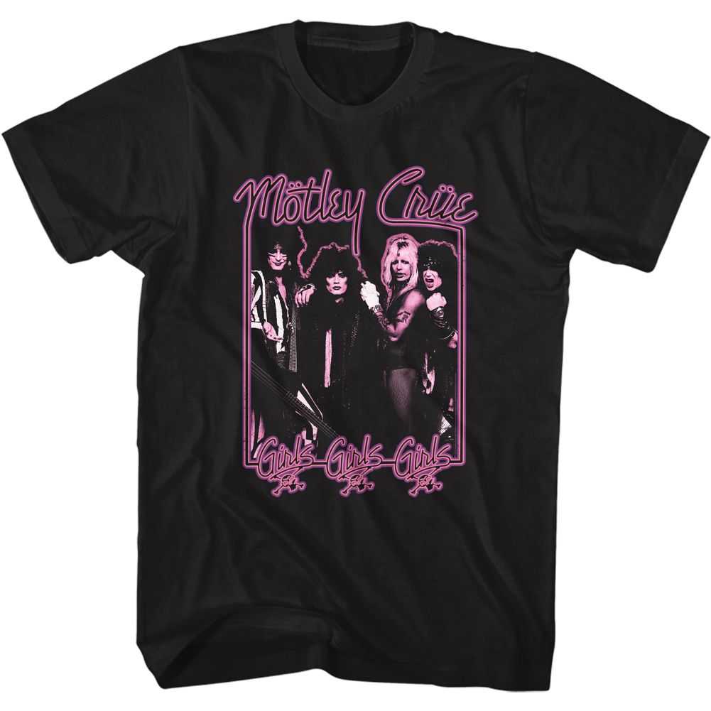 Motley Crue Girls Girls Girls Neon Graphic T-Shirt - Classic Rock Music Clothing - Vintage Concert Lover Gift Idea