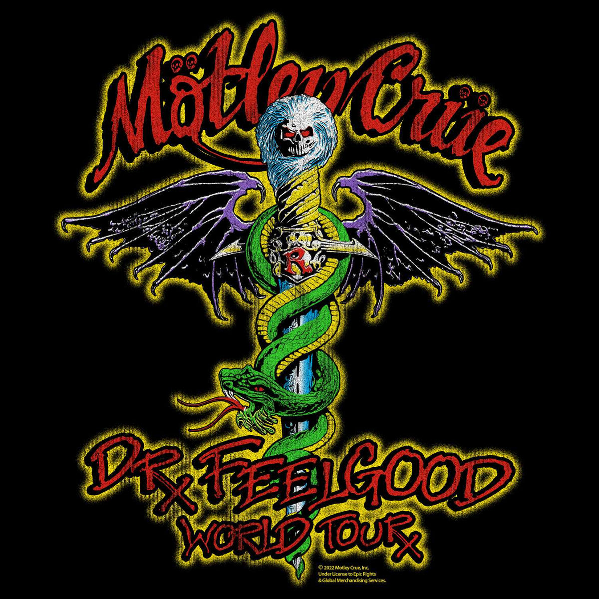 Motley Crue Dr Feelgood Tour Graphic T-Shirt - Classic Rock Music Clothing - Vintage Concert Lover Gift Idea