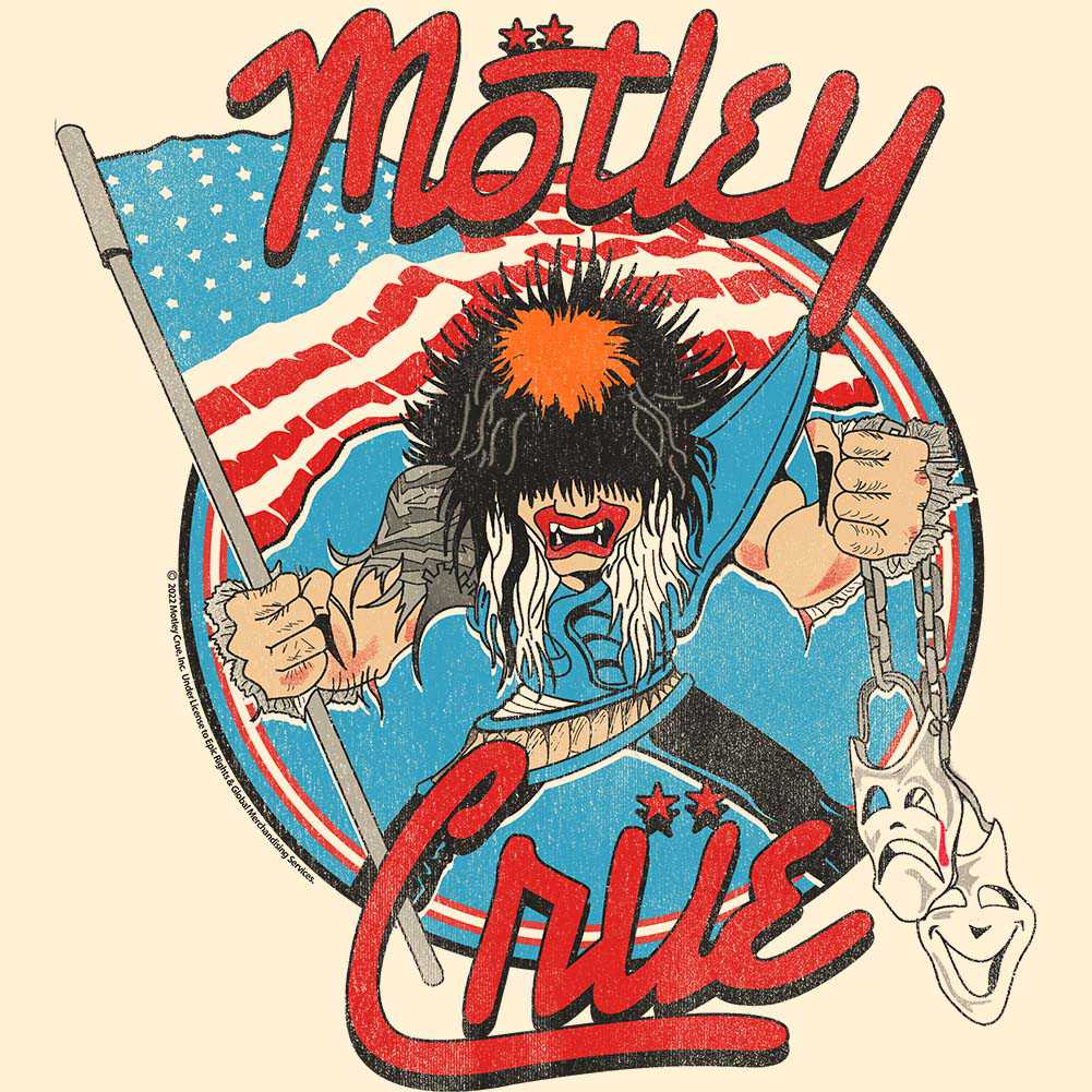 Motley Crue Allister With US Flag Graphic Girl Shirt - Classic Rock Music Clothing - Vintage Concert Lover Gift Idea