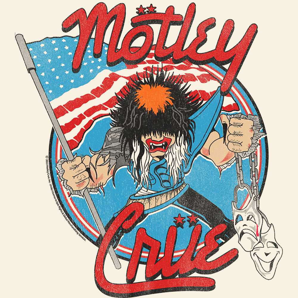 Motley Crue Allister With US Flag Graphic T-Shirt - Classic Rock Music Clothing - Vintage Concert Lover Gift Idea