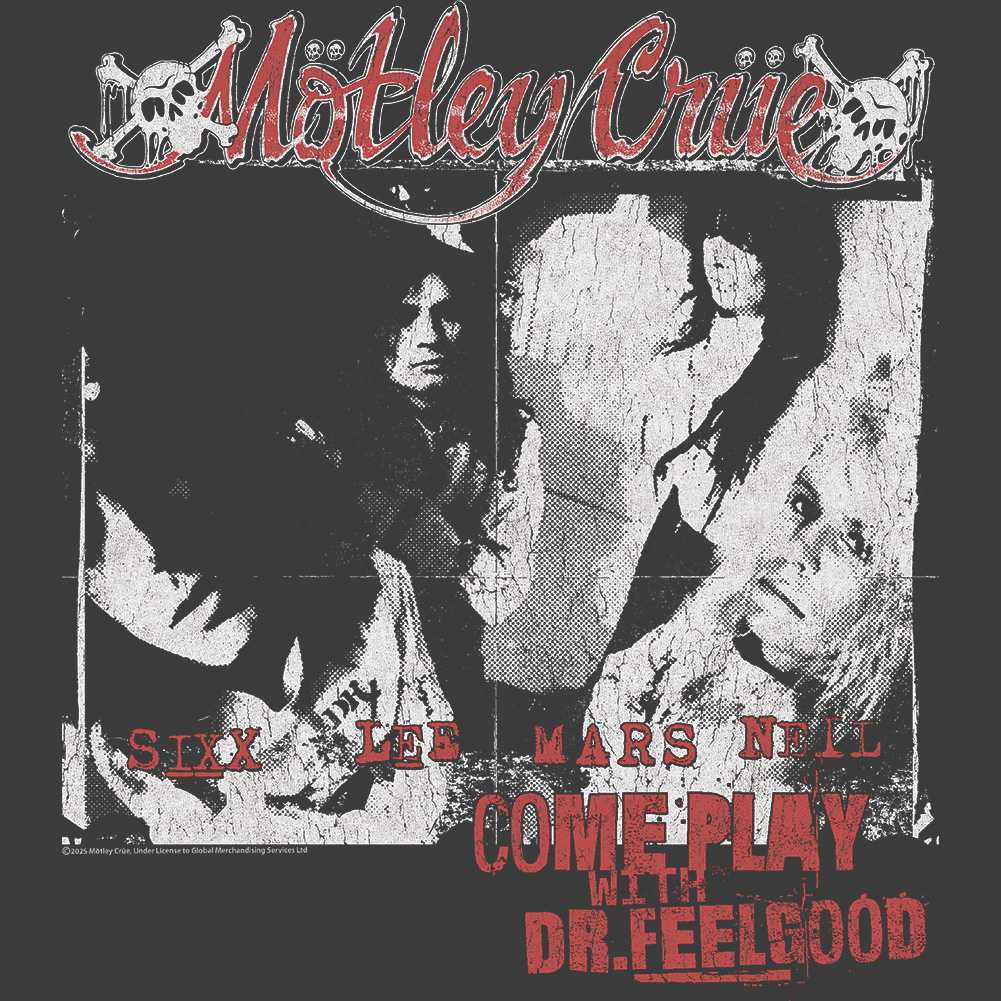 Motley Crue Come Play W Dr Feelgood Graphic T-Shirt - Classic Rock Music Clothing - Vintage Concert Lover Gift Idea