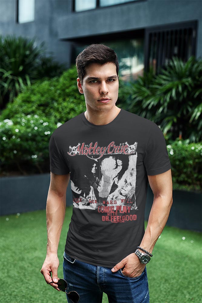 Motley Crue Come Play W Dr Feelgood Graphic T-Shirt - Classic Rock Music Clothing - Vintage Concert Lover Gift Idea
