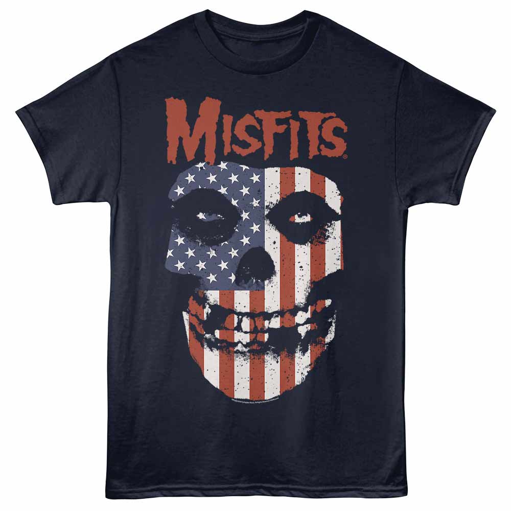 Misfits FLAG Navy Adult T-Shirt – Official Punk Rock Band Graphic Shirt for Concert Fans