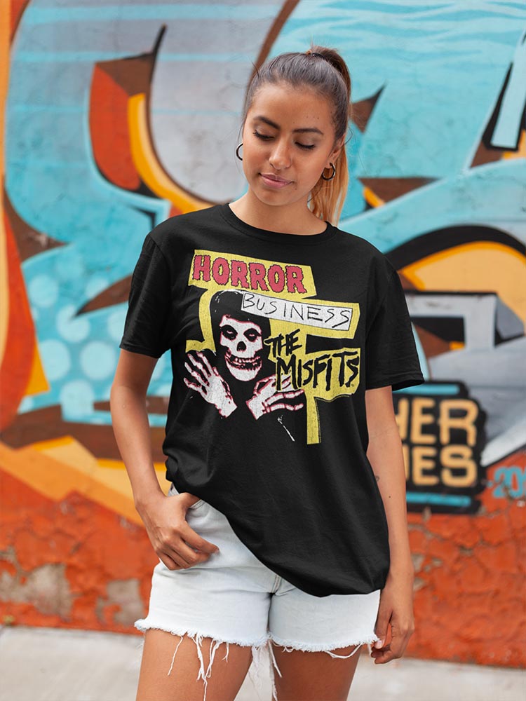 Misfits HORROR BUSINESS Black Adult T-Shirt – Horror Punk Graphic Tee for Band Music Fans