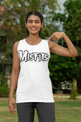 Misfits LOGO OUTLINE White Adult Muscle Ladies Tank Top– Official Punk Rock Music Band Fan Apparel