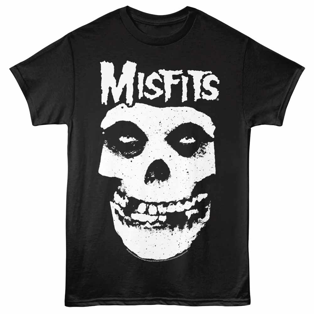 Misfits SKULL W LOGO Black Adult T-Shirt – Iconic Skull Design Punk Rock Music Fan Shirt