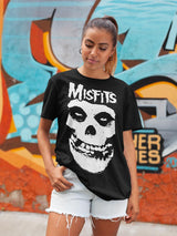 Misfits SKULL W LOGO Black Adult T-Shirt – Iconic Skull Design Punk Rock Music Fan Shirt