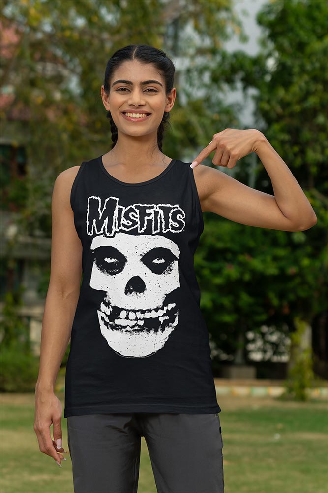 Misfits LOGO OUTLINE SKULL Adult Muscle Ladies Tank Top– Punk Rock Skull Band Merchandise