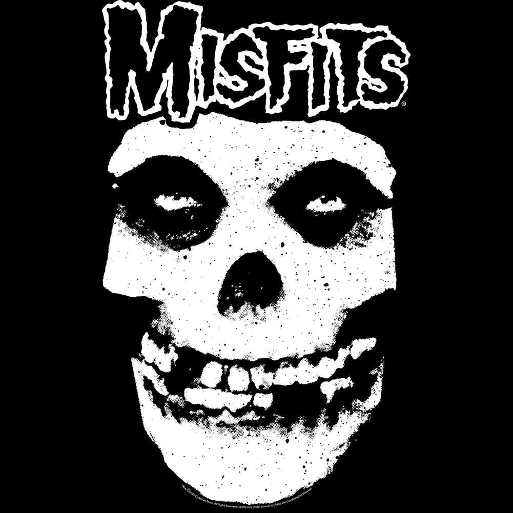 Misfits LOGO OUTLINE SKULL Adult Black T-Shirt – Iconic Punk Band Graphic Short Sleeve Tee