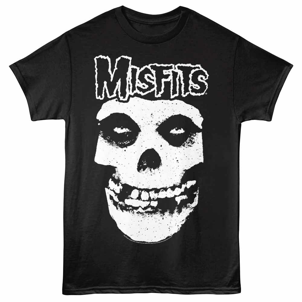 Misfits LOGO OUTLINE SKULL Adult Black T-Shirt – Iconic Punk Band Graphic Short Sleeve Tee