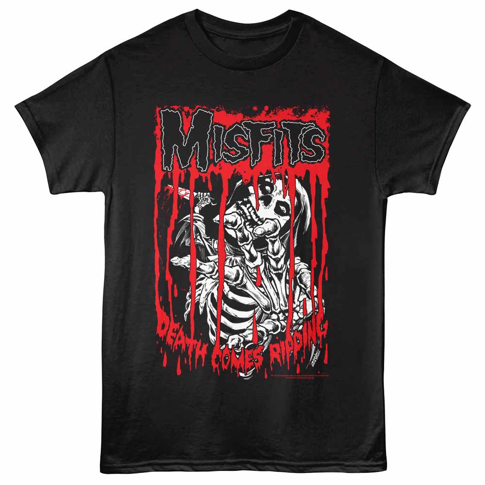 Misfits DEATH COMES RIPPING Black Adult T-Shirt – Punk Rock Music Graphic Tee for Band Fans