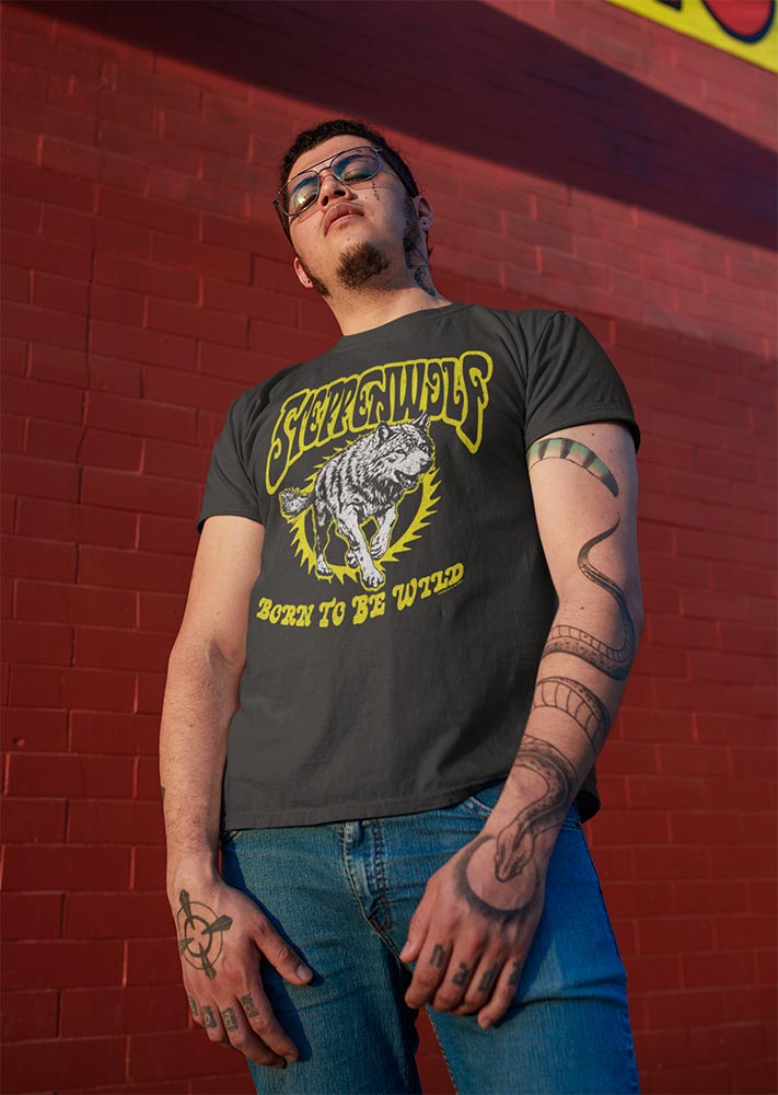 Steppenwolf Born To Be Wild Wolf Graphic T-Shirt - Classic Rock Music Clothing - Vintage Concert Lover Gift Idea