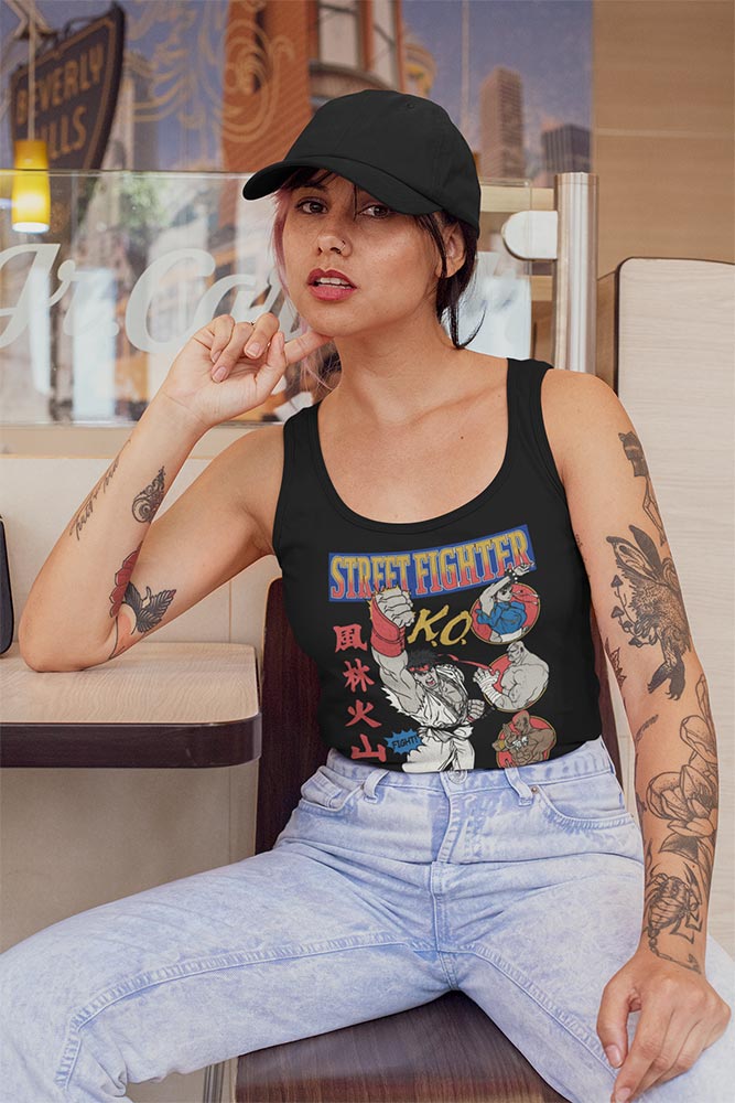Street Fighter Round One Comic Graphic Tank Top Arcade Gaming Retro Apparel Classic Video Game Fan