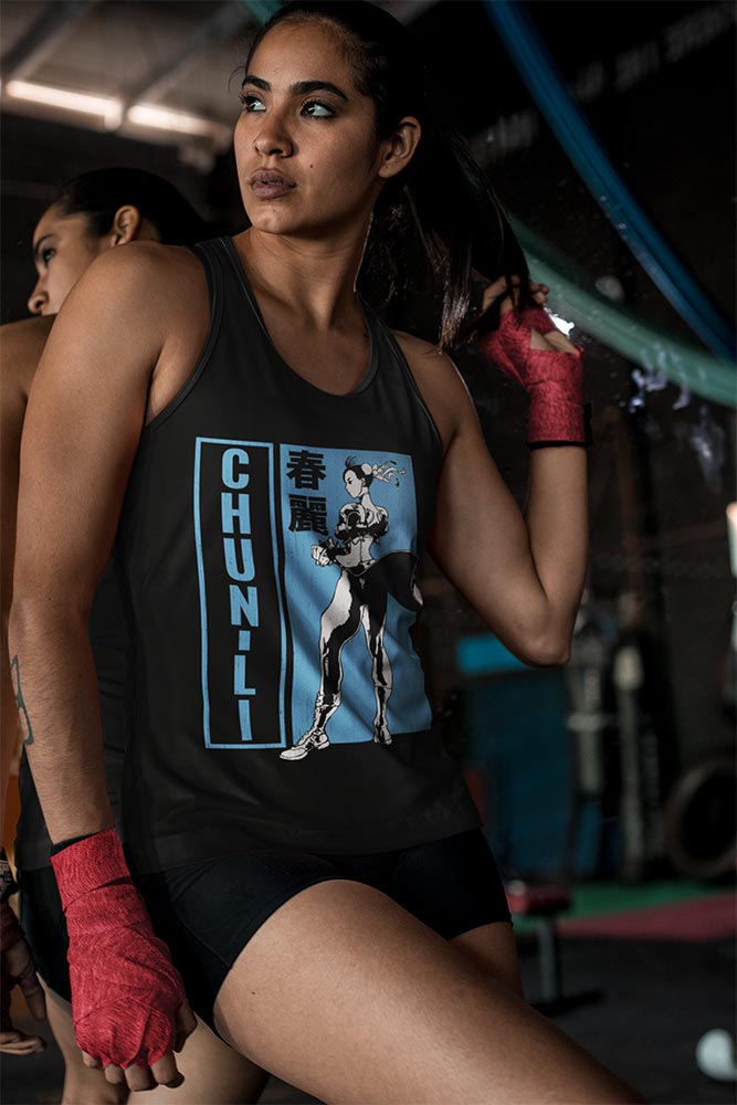 Street Fighter Chun Li Bw Character Pose Graphic Tank Top Arcade Gaming Retro Apparel Classic Video Game Fan