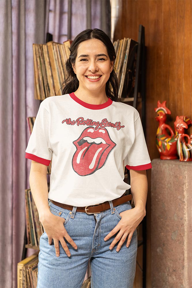 The Rolling Stones Classic Tongue Logo Ringer T-Shirt - Official Band Tee